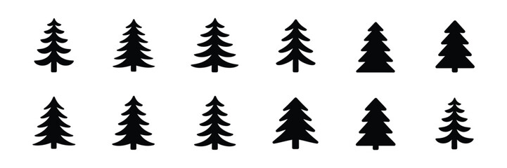 Obraz premium Pine Tree Silhouette Collection Isolated on White Backdrop