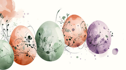 watercolor painting Easter egg decorated elegant pastel colored natural tree patterns against clean white background