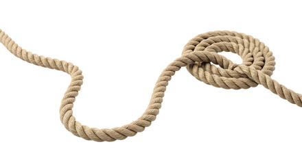 Illustration of a knotted rope isolated on transparent background displays a textured, natural fiber with a nautical feel, showcasing a detailed and curved pattern