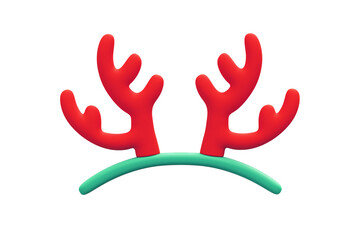 3d render of front view of simple cute kawaii reindeer antler headband for christmas costume in red, green color. Concept of cozy, stylish accessory for the New Year celebration on white background.