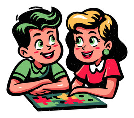 Children Reading Together in a Vibrant Cartoon Style Illustration