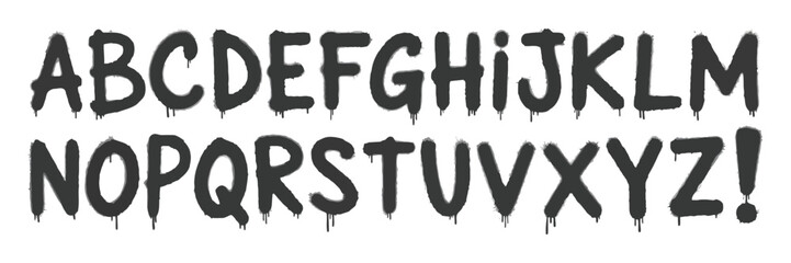 Spray Paint Alphabet, Lettering with Dripping Paint Effect on White Background