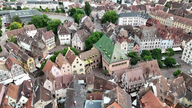 Colmar France old town centre drone, aerial
