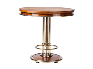 Photo of round wood and metal pedestal table isolated on transparent background