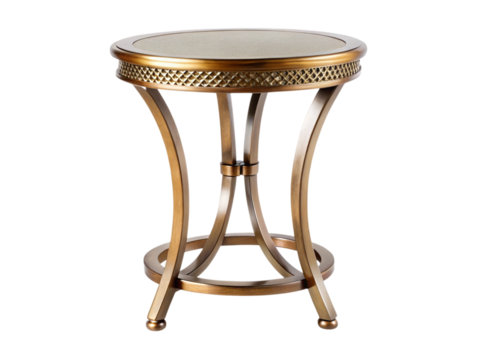 Photo of ornate gold metal accent table isolated on transparent background