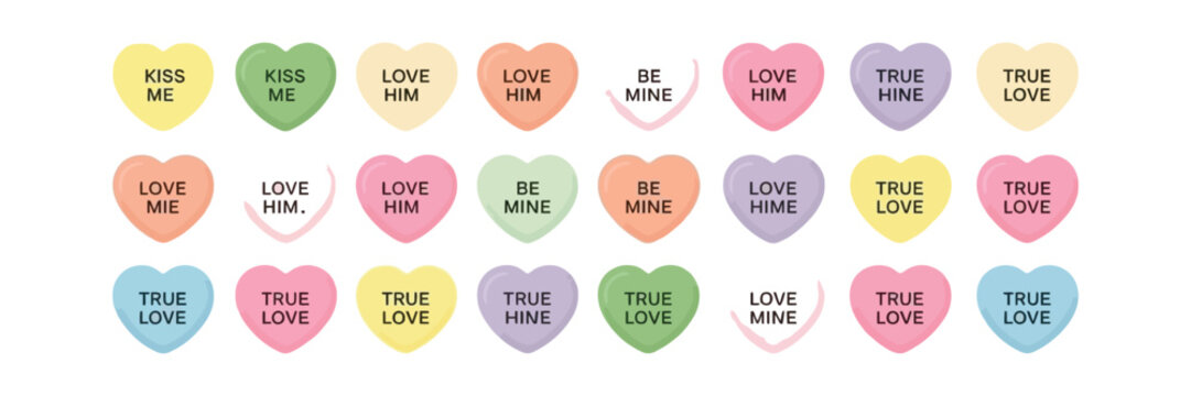 Sweet Pastel Conversation Hearts Candy with Words On Isolated Transparent Background