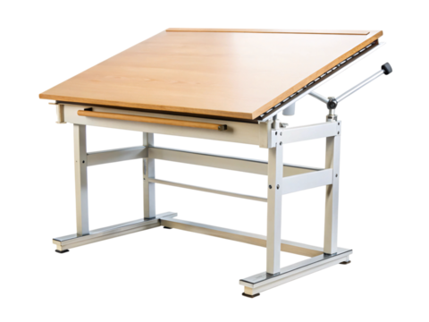 Photo of a wooden drafting table isolated on transparent background