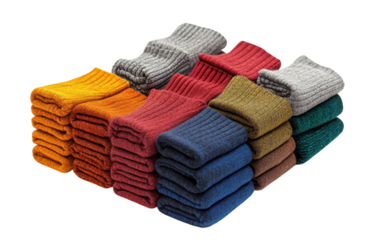 Colorful wool socks collection folded beautifully autumn wardrobe essentials warmth cozy soft winter