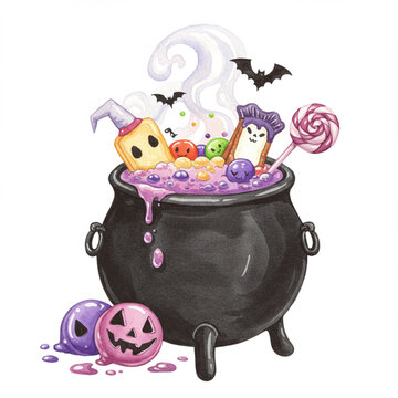 halloween cauldron bubbling with candy clip art preview