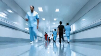 Hospital Corridor: A bustling hospital corridor showcases doctors and nurses in motion, creating a sense of urgency and dedication. capturing the essence of healthcare - Powered by Adobe