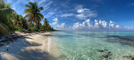 Panoramic photograph of a beautiful tropical beach