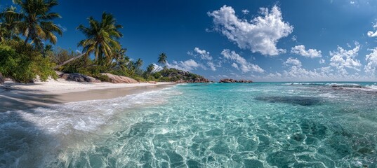Panoramic photograph of a beautiful tropical beach