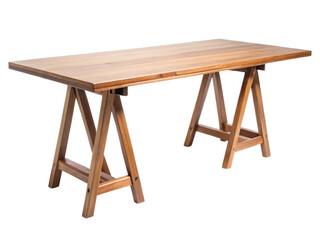 Photo of wooden trestle table with simple modern design isolated on white isolated on transparent background