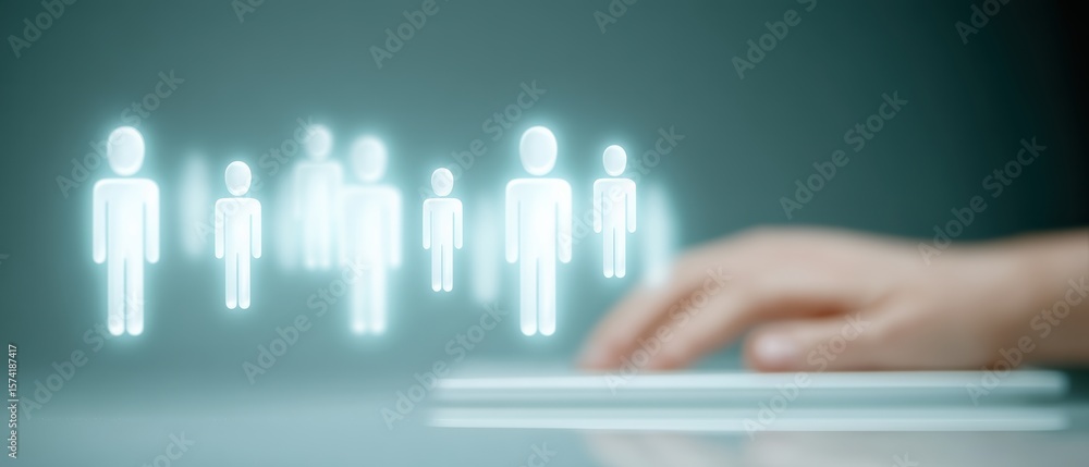 Poster digital interaction virtual environment user engagement technology futuristic setting close-up view 