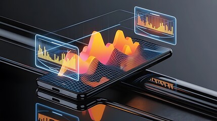 Digital data visualization on smartphone charts graphs