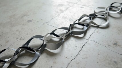 Curved paper chain on cracked concrete floor
