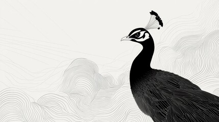Fototapeta premium Stunning Black and White Vector Illustration of a Graceful Peacock with Detailed Contour Lines