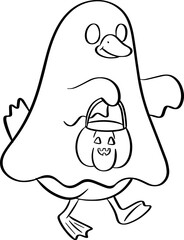 Spooky goose with pumpkin basket Line Art