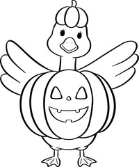 goose wearing pumpkin costume Line Art