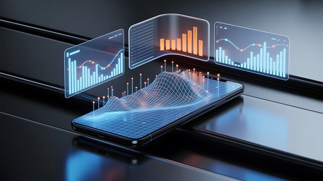 Futuristic data visualization on smartphone screens - Powered by Adobe