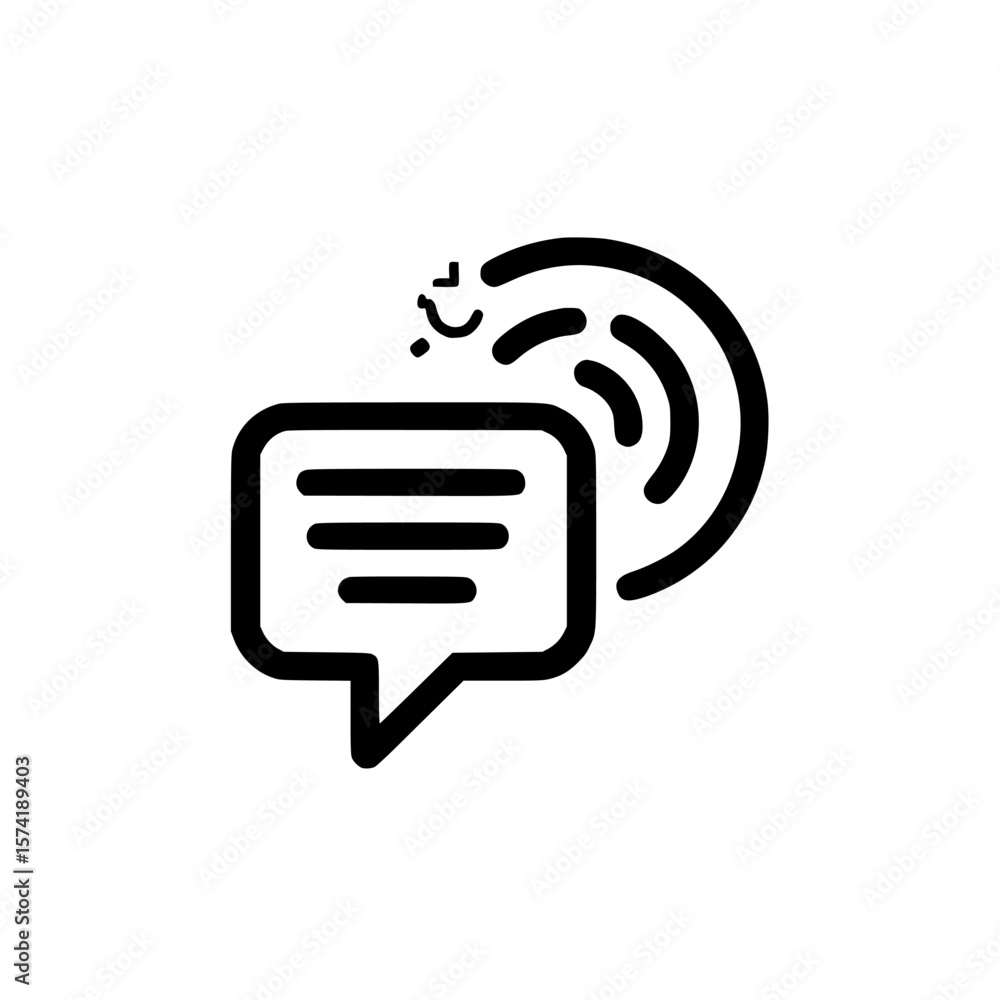 Poster communication symbols in a minimalist style featuring speech bubbles and sound waves for digital mes