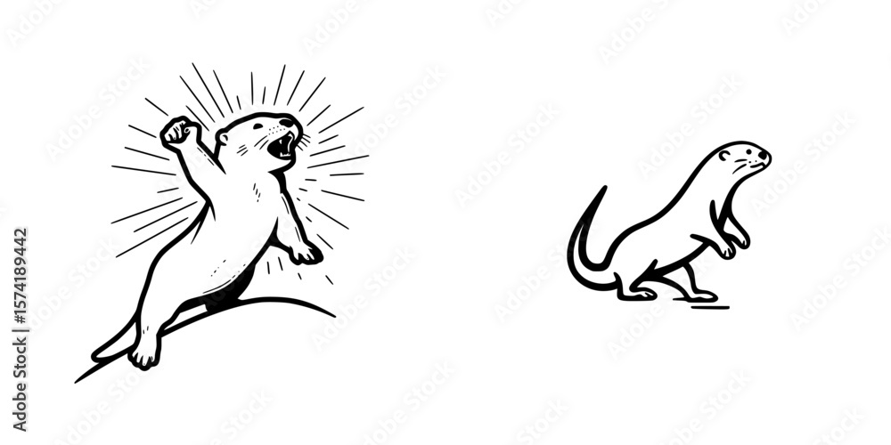 Poster collection of silhouette pictograms representing otters in various poses showcasing dynamic movement