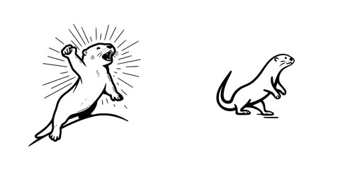Collection of silhouette pictograms representing otters in various poses showcasing dynamic movement and playful character traits