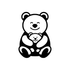 Cute bear silhouette holding a small bear in a warm and loving embrace, depicting the bond of parenthood and affection