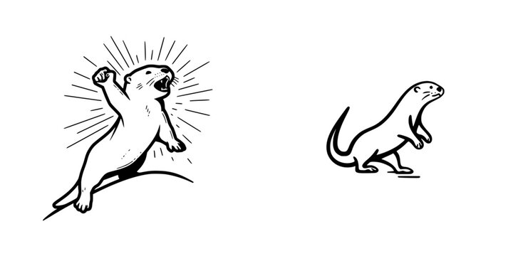 Collection of silhouette pictograms representing otters in various poses showcasing dynamic movement and playful character traits