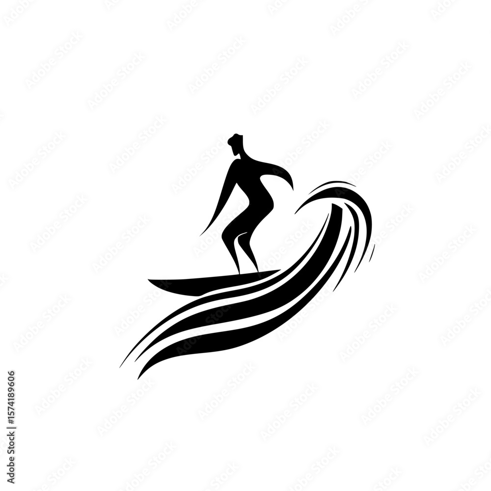 Poster silhouette pictogram of a surfer riding a wave in an abstract style perfect for various design proje