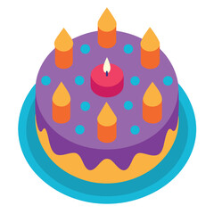 Top view illustration of a birthday cake with colorful candles arranged for celebration perfect for festive designs