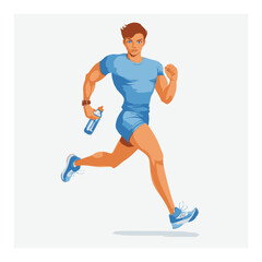Energetic Man Running with Water Bottle in Cartoon Style Vector Art