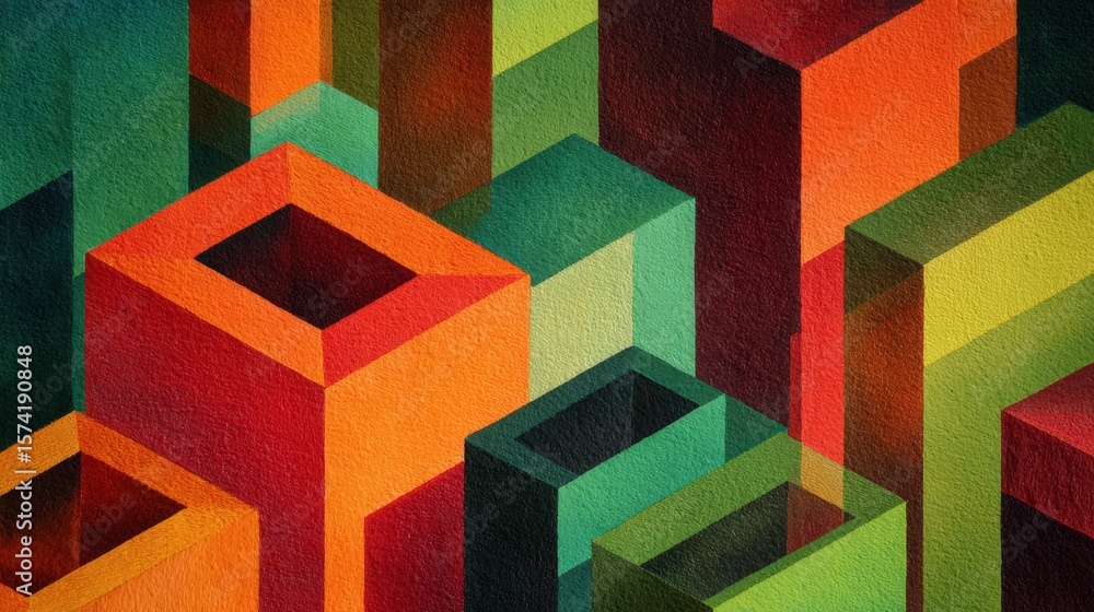 Poster abstract geometric background with colorful interlocking cubes and textured surface perfect for mode