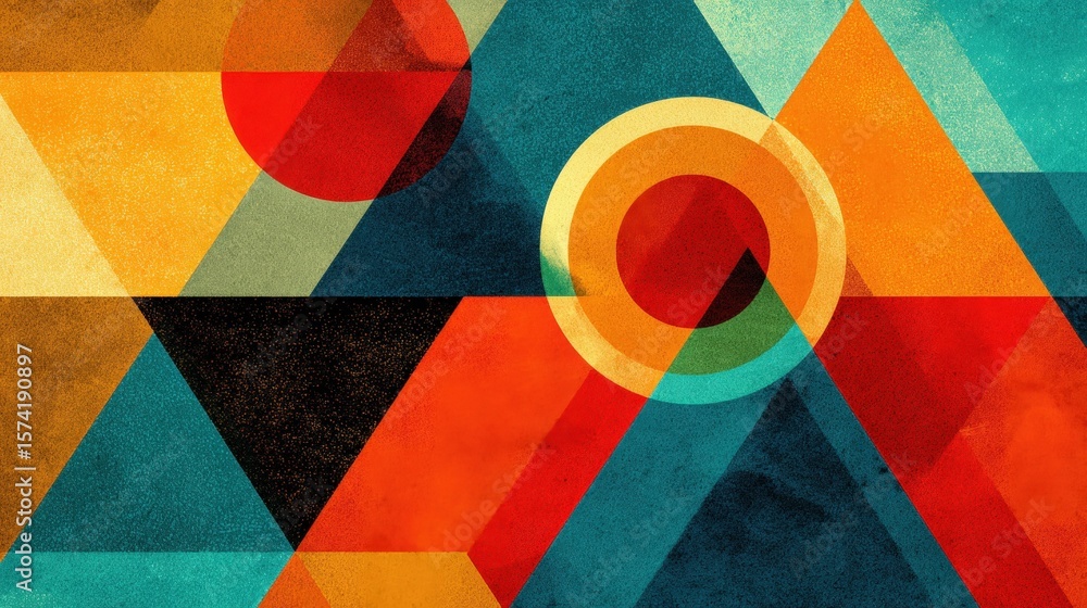 Aufkleber abstract geometric background with vibrant triangles and circles in retro style