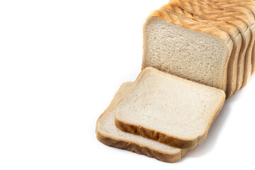 Sliced of White Bread isolated on white background. Copy space
