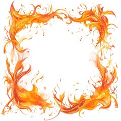 Abstract swirling orange and yellow flames forming a decorative border on a white background
