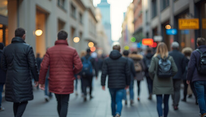 Blurry Crowd of People Walking on City Street