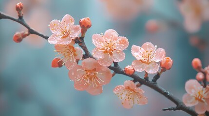 Soft pink spring blossoms, delicate petals with water drops. Perfect for nature, beauty, and springtime themes. Ideal for websites, cards, and more.
