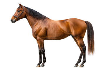 Majestic Equine Portrait Brown Horse Standing Gracefully with Bridle Against Black Backdrop