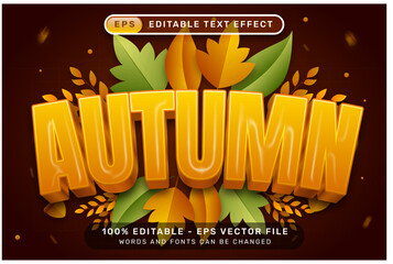 autumn 3d text effect and editable text effect with autumn leaves illustration	