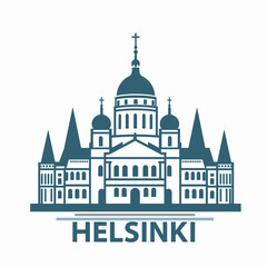Obraz premium Flat vector of Helsinki skyline with iconic cathedral. Classic and elegant northern European architecture