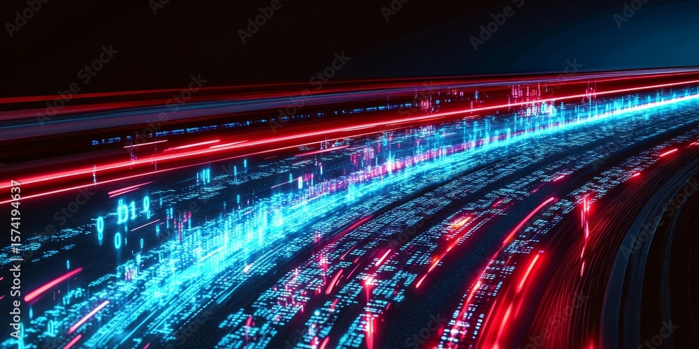 Poster digital networks and fiber optic highways enabling rapid data transfer in modern urban environments