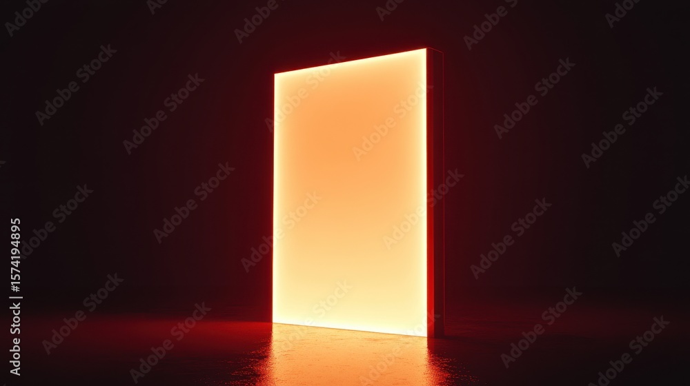 Poster illuminated rectangular portal in a dark space.