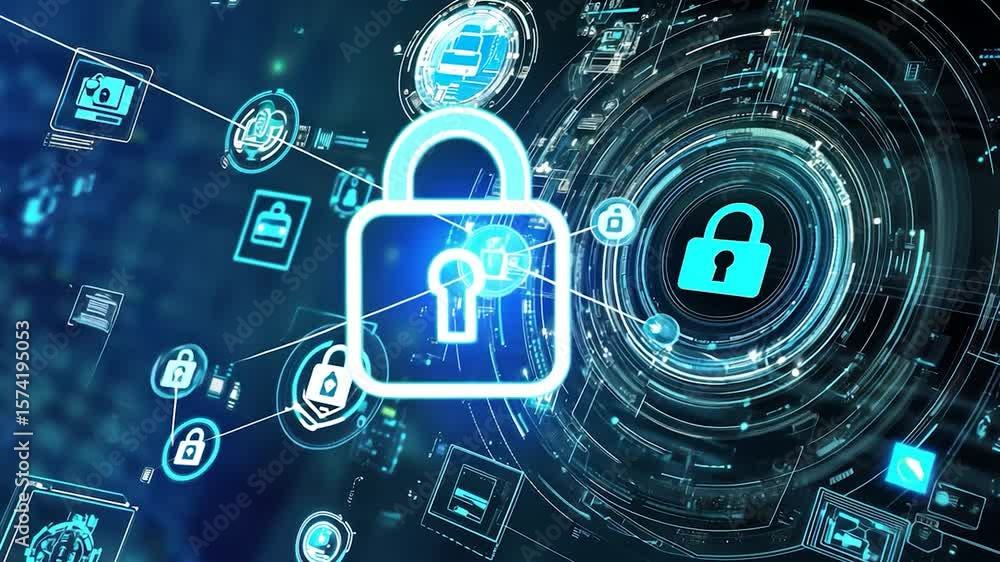 Poster digital security interface with graphic elements