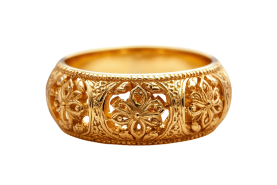 Gold floral ring artifact jewelry antique style blossom pattern luxurious vintage artisan craft