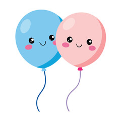 Charming kawaii style balloons with adorable smiling faces and subtle blue accents for festive celebrations