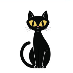Obraz premium Black Cat Sitting Yellow Eyes Cartoon Illustration Simple Design Graphic vector