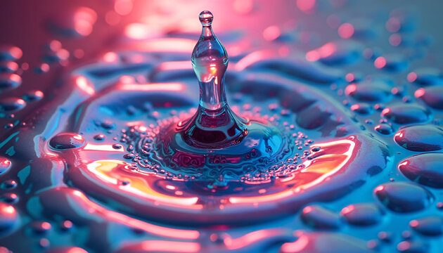 Vibrant Water Droplet Splash with Colorful Light