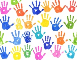 Obraz premium Colorful Handprint Art on White Background for Kids and Creativity