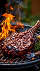 create an enticing image of a tantalizing smoky barbecue chuck roast resting on a summer bbq grill